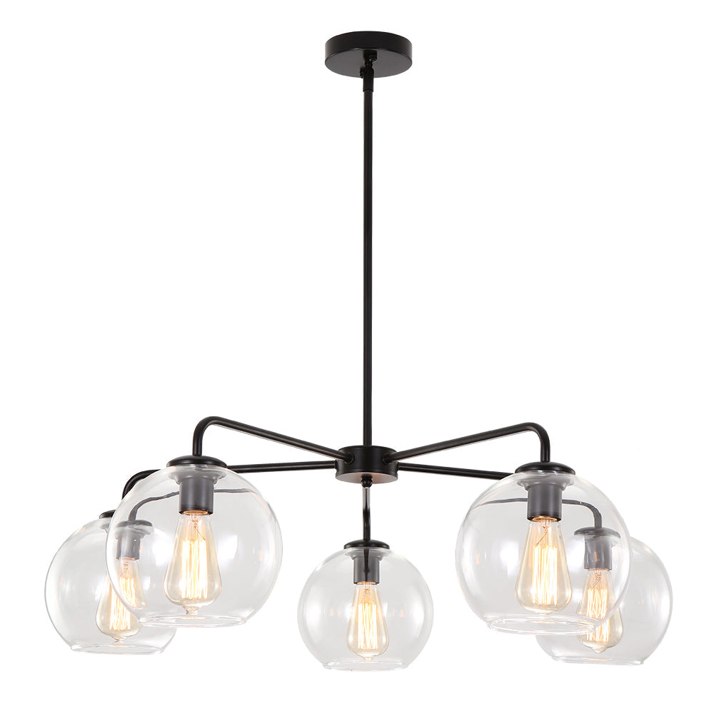 Modern 5-Light Hand Blown Glass Globe Chandelier