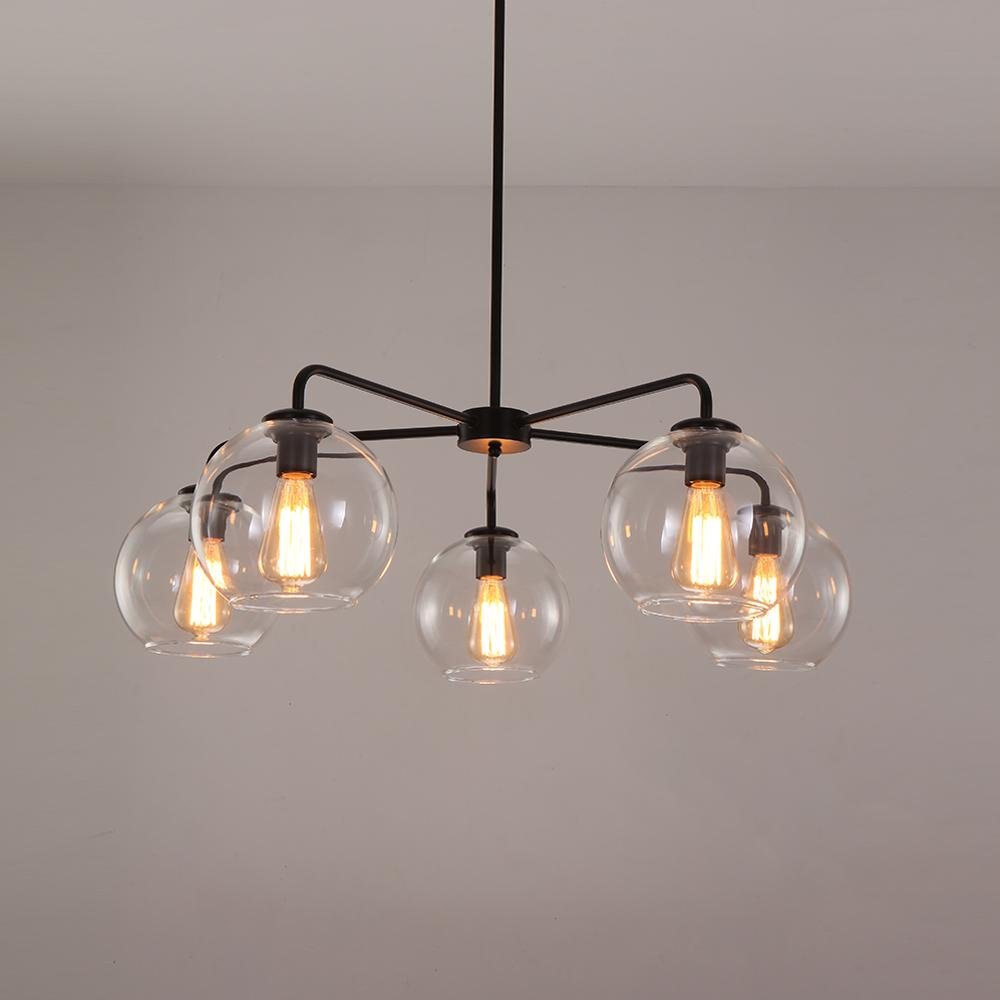 Modern 5-Light Hand Blown Glass Globe Chandelier