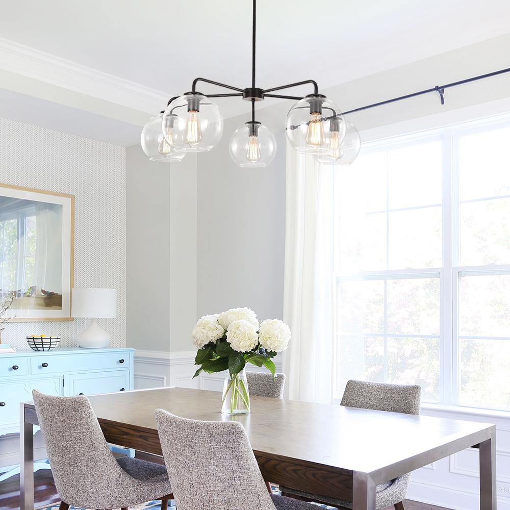 Modern 5-Light Hand Blown Glass Globe Chandelier