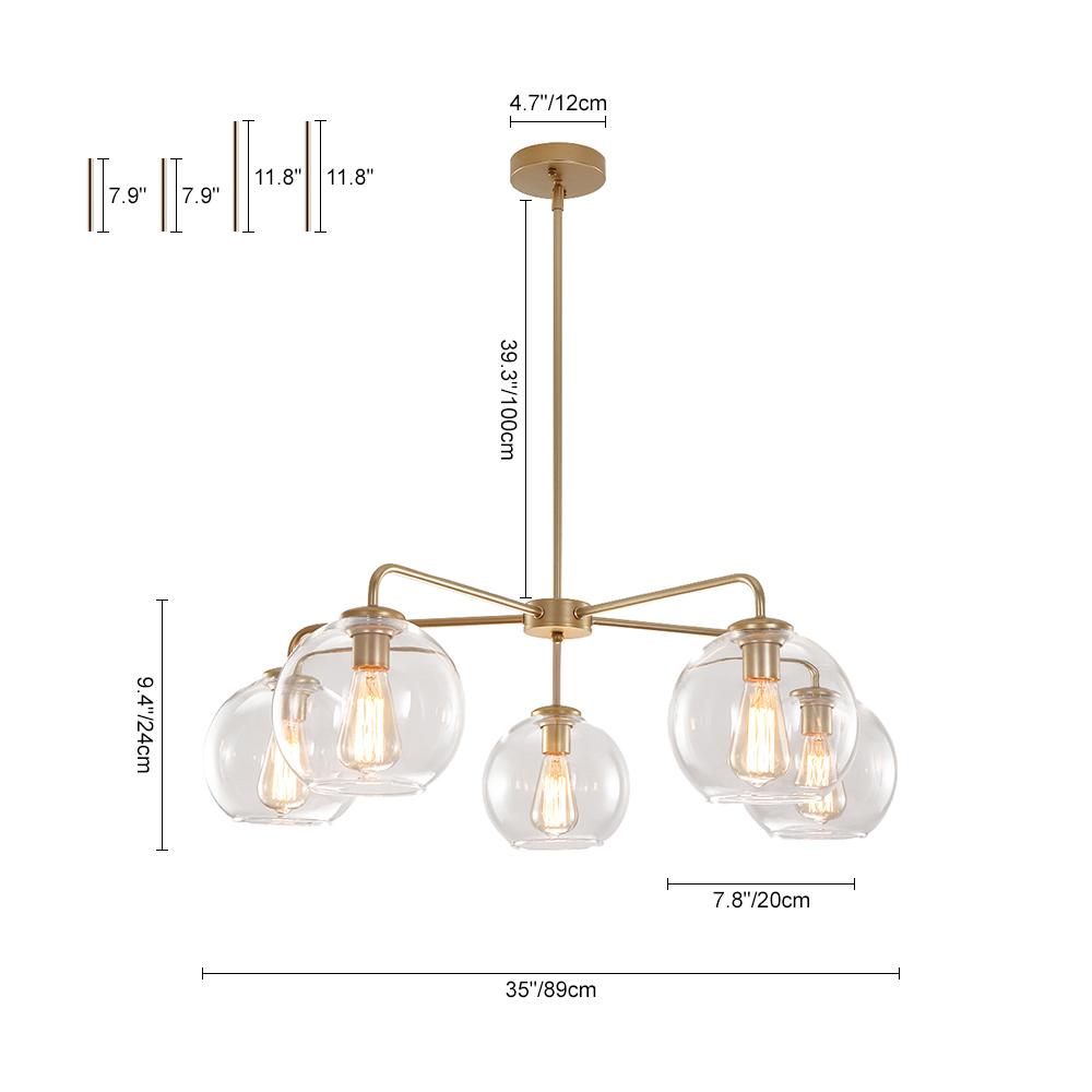 Modern 5-Light Hand Blown Glass Globe Chandelier